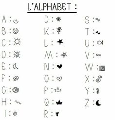 the alphabet is shown in black and white, with different symbols on it's sides