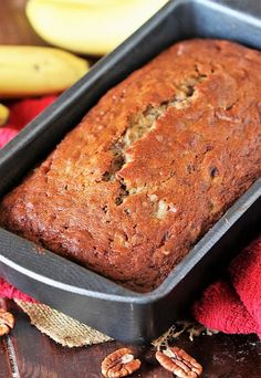 a loaf of banana bread in a pan