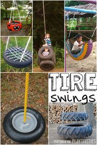 there are pictures of tire swings in the park and on the ground with text overlay that reads, tire swings