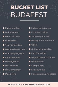 the bucket list for budapest in pink and black