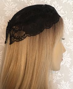 The BLACK LACE BUCHARIAN STYLE DOILY HEAD COVER is a beautiful and elegant hair accessory that combines traditional elements with a modern style. Made from high-quality black lace, this head cover is perfect for those looking to add a touch of sophistication to their look. Also available in WHITE. Inspired by the traditional head coverings worn by the Bucharian Jewish community, this head cover features intricate lace patterns and delicate floral details. The doily style adds a unique and feminine touch to the overall design, making it a great accessory for special occasions or everyday wear. Not only is this head cover stylish, it also provides a practical solution for those seeking a modest fashion option. So lightweight, easy to wear and can be secured in place with attached hair comb. Elegant Black Hair Accessories With Matching Headband, Elegant Lace Hair Accessories With Matching Headband, Elegant Lace Adjustable Headband, Elegant Adjustable Lace Headband, Elegant Lace Hair Accessories For Party, Black Adjustable Hair Accessories For Wedding, Adjustable Black Hair Accessories For Wedding, Elegant Lace Hair Accessories With Adjustable Fit, Black Fitted Headband For Wedding