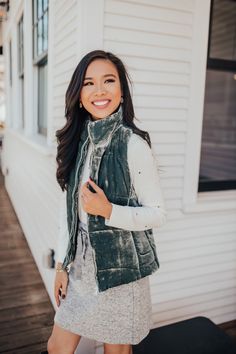 Vest outfit ideas for fall and winter Vest Outfit Ideas, Grey Knee High Boots, Huge Gifts, Outfit Ideas For Fall, Fun Fabrics, Velvet Vest, Vest Outfit, Simple Fall Outfits, Fall Dress Outfit