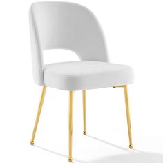 a white chair with gold legs on a white background