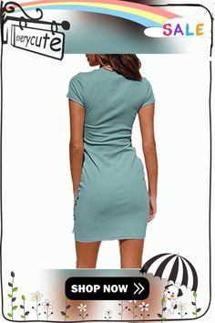 Pea Green Bowknot Pleated Short Sleeve Mini Dress Casual Solid Color Short Sleeve Bodycon Dress, Casual Short Sleeve Solid Color Bodycon Dress, Casual Bodycon V-neck Dress, Green Casual Solid Color Bodycon Dress, Casual Green Solid Color Bodycon Dress, Fitted Spring Dress With Knot Detail, Casual Knee-length Bodycon Dress, Casual Mini Dress With Tie Waist, Casual Cotton Mini Dress With Tie Waist