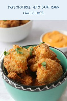 A bowl of crispy Keto Bang Bang Cauliflower, showcasing the deliciousness of this keto-friendly snack recipe.