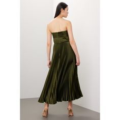 Green satin (100% Recycled Polyester). A-line. Sleeveless. Sweetheart. Back zipper closure. 55.5" from shoulder to hemline. Imported. Gold Collar Necklace, Strappy Shoes, Belle Dress, Gold Collar, Rent The Runway, Event Rentals, Closet Designs, Green Satin, Formal Looks