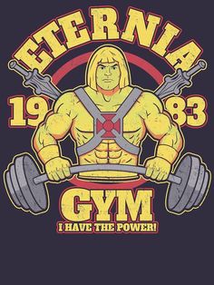 a man is holding two dumbs in front of his face and the words, ferenia gym i have the power