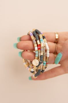 Neutral Color Block Bracelet – ONIE + SKY Everyday Multicolor Stacked Jewelry, Clay Bead Bracelet, Heishi Beads, Clay Beads, Neutral Colors, Custom Items, Bracelet Set, Color Block, Original Designs