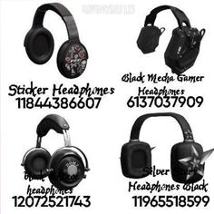 various headphones are shown in black and white with the words sticker headlines on them