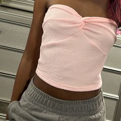 Women’s Solid Color Knot Design Tube Top Brand New, Only Worn To Try On Trendy Pink Strapless Top, Casual Pink Strapless Crop Top, Casual Pink Strapless Top, Pink Casual Tube Top For Night Out, Casual Pink Tube Top For Party, Casual Pink Crop Top Tube Top, Casual Pink Crop Tube Top, Casual Pink Tube Top For Spring, Green Tube Top