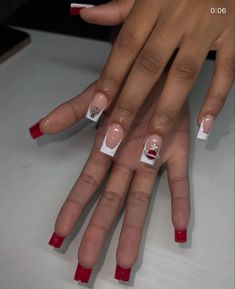 The latest nail style trend to hit Instagram is a creative way to celebrate the season. Users are uploading images of nails painted to look like the knit sweaters that are perfect for this time of the year.  .. Red Bottom Nails White French Tip, Red Under Acrylic Nails, Acrylic Nail Red Design, Black French Tip Nails Red Under, French Tip With Red Bottoms, White Nails With Red Underneath, White French Tip Red Bottom Nails, Red White Nails Acrylic, Red Nail Designs Medium Length