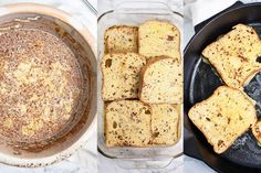 two pictures side by side one with bread and the other with cinnamon sugar in it