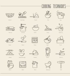 the cooking techniques icons are shown in black and white