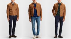 Three Ways To Wear A Suede Jacket | The Daily | MR PORTER Formal Sneakers, How To Wear Jeans, Brown Jacket Men, Loafers Boots, Mens Designer Clothes, Clothes Designer, Brown Outfit, Designer Accessories