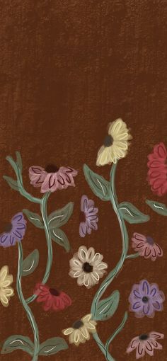 a painting of flowers on a brown background