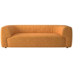 an orange couch sitting on top of a white floor