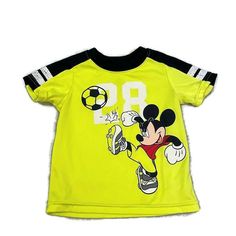 Disney Boys Neon Yellow Mickey Mouse Soccer Athletic T-Shirt Size 9-12 Months. Disney Prince, Disney Boys, Disney Princes, Neon Yellow, Soccer Jersey, 12 Months, Mood Board, Prince, Sports Jersey