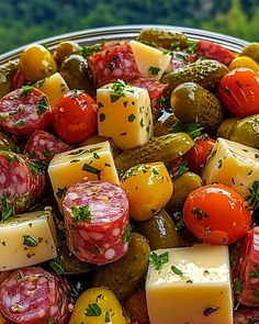 a platter filled with different types of food