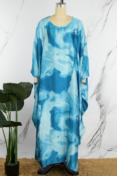 Blue Casual Print Patchwork O Neck Long Dress (subject to The Actual Object) Blue Shift Maxi Dress For Spring, Blue Long Sleeve Maxi Dress For Beach, Green Dress Casual, Printed Long Dresses, Wholesale Fashion, Neck Designs, Olive Green, Long Dress, Casual Dress