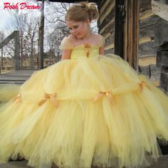 POSH DREAM Beauty and The Beast Belle Princess Girls Cosplay Costume Yellow Gold Belle Princess Belle Tutu, Belle Halloween, Princess Tutu Dresses, Belle Princess, Flower Gown, Princess Halloween, Blue White Dress, Costume Princess, Beauty And The Beast Belle