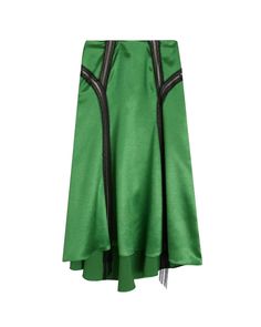 PREORDER: Satin Flared Skirt | Showroom Golf Green, Denim Hat, Silk Knit, Lace Inset, Flared Skirt, Thom Browne, Blazer Coat, Designer Outfits Woman, Flare Skirt