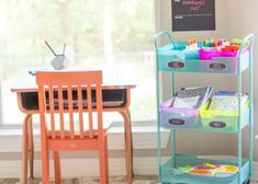 a desk and chair in a small room