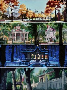 four different views of the same house in disney's beauty and the beast movie