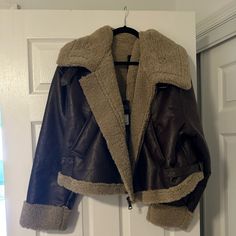 Its Brand New. Never Worn. Its Always Sold Out And Hard To Get On Fashion Nova. Its Too Big For Me And Their Return Process Is Too Much Work. Brown Leather Jacket With Faux Fur Lining For Work, Trendy Brown Leather Jacket With Faux Fur Lining, Fur Lined Leather Jacket, Leather Fur Jacket, Too Much Work, Fashion Nova Jackets, Fur Leather Jacket, Hard To Get, Fur Jacket