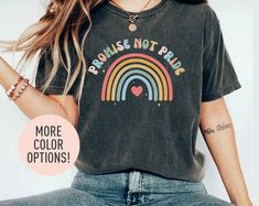 This Promise Not Pride Shirt is the perfect birthday gift or Christmas gift for all Christians! All of our shirts are made with the highest quality materials and are super soft and cozy! 💚 HOW TO ORDER 💚 1. Check our photos for sizing and color options. 📏 2. Choose your quantity.  Feel free to add as many shirts as you wish! ✨ 3. Select your size and color from the drop-down menus. ✨ 4. Click "ADD TO CART" to add the shirt to your virtual cart. 🛒 5. Click "PROCEED TO CHECKOUT" to purchase yo Casual Short Sleeve Shirt For Birthday Gift, Multicolor Crew Neck Shirt For Gift, Fun Letter Print Shirt As A Gift, Fun Letter Print Shirt For Gifts, Fun Letter Print Shirt For Gift, Multicolor Graphic Tee Shirt For Gift, Multicolor Graphic Tee Shirt As Gift, Cute Custom Print Shirt For Gift, Cute Custom Printed Shirt For Gift