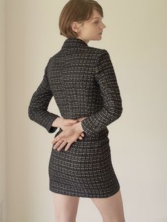 This is a unique jacket that has a luxurious mood when worn. This jacket is made of polyester. Wear yours with a mini skirt or tailored pants. - Feminine style classic tweed jacket - Buttons and pockets detail - Slim fit with a cropped length Chic Fitted Tweed Jacket With Long Sleeves, Chic Fitted Long Sleeve Tweed Jacket, Chic Fitted Tweed Jacket, Chic Tailored Long Sleeve Tweed Dress, Chic Fitted Tweed Jacket For Fall, Chic Fitted Tweed Jacket For Office, Chic Single Breasted Tweed Dress For Fall, Chic Single-breasted Tweed Dress For Fall, Chic Long Sleeve Tailored Tweed Dress