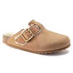 Boston Bold Shearling Nubuck Leather Cognac | BIRKENSTOCK Birkenstock Shearling, Birkenstock Styles, Birkenstock Clog, Black Birkenstock, Two Strap Sandals, Clog Boots, Boston Clog, Suede Fashion, Calf Muscles