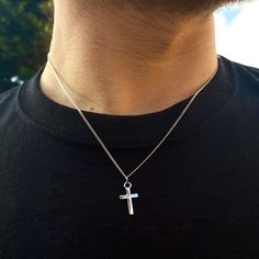 925 Sterling Silver Crucifix Pendant on Stainless Steel 1.5mm Chain The chain length is 20", please message us if you would like a different length of leave a note in the personalisation section. ✔️Sterling silver Plated with a White Gold Finish ✔️100% Nickel free - Ideal for daily wear. ✔️5 Times plated to guarantee quality & lasting finish. ✔️LIFETIME WARRANTY! Love them or get your money back. No questions asked! Please select gift wrapping to receive in a luxury wrapped jewellery box. DESIGN Silver Cross Necklace Mens, Silver Crucifix Necklace For Everyday, Cross Necklace Aesthetic Men, Minimalist Sterling Silver Necklace For Father's Day, Sterling Silver Crucifix Necklace With Box Chain, Silver Cross Necklace With Curb Chain, Silver Cross Necklace With Curb Chain For Gift, Silver Curb Chain Jewelry For Father's Day, Father's Day Silver Curb Chain Jewelry