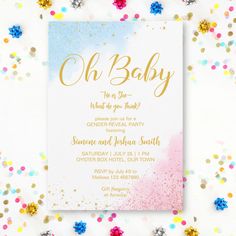 a baby shower is shown with confetti around it