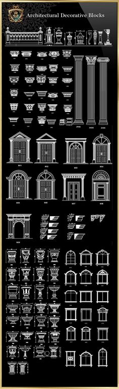 an architectural drawing showing the different types of windows and doors in various styles, sizes and colors