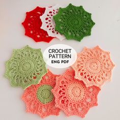 four crochet doily patterns with the words crochet pattern on them