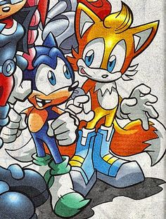 an image of sonic and tails in the style of cartoon characters on a white background