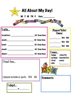 all about my day worksheet for kids with pictures and words on the page