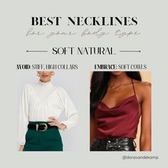 Dora | Image & Style | Color Analysis & Kibbe Body Types | Save this for choosing your best NECKLINES if your Body Typology is SOFT NATURAL 🌻 #fashionstyle #softnatural #styleblogger… | Instagram Soft Natural Kibbe Body Type, Kibbe Soft Natural Outfit Ideas, Soft Natural Fashion, Kibbe Soft Natural Outfit, Soft Natural Outfits