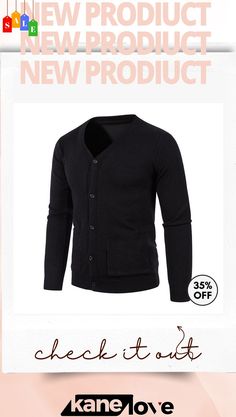 Men Casual V-neck Long-sleeved Solid Color Knitted Cardigan Cotton V-neck Sweater With Pockets, Casual Solid Color V-neck Sweater For Winter, Casual V-neck Sweater Coat With Pockets, Fitted V-neck Cardigan With Pockets, Black Casual V-neck Sweater For Work, Casual Black V-neck Sweater For Work, V-neck Sweater With Pockets For Winter, V-neck Knit Sweater With Pockets, Winter Solid Color V-neck Cardigan