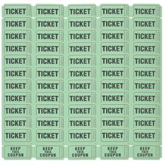 green tickets with the words keep coupon printed in white on each ticket and two rows of