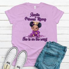 Purple Baby Girl Custom Baby Shower Princess (Name) Is On The Way Shirts High-Quality Prints and Service These personalized Princess Shirts are cute and will leave a lasting memory.  Pick name title in the listing options. If you would like additional names, contact me for additional payment options.   State the name of the coming princess, shirt color and color of vinyl in the box.  Please note: We will attempt to have the same brand for all of the shirts, however the supply shortage will  allo Cotton Tops For First Birthday, Princess Name, Princess Shirt, Baby Shower Princess, Purple Baby, Custom Baby, Shirt Color, No Way, The Way