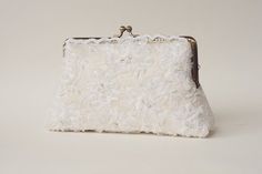 Precious ivory Lace Purse / Beaded and Appliquéd by LeelaPurse Feminine Rectangular Evening Bag For Weddings, Feminine Rectangular Evening Bag For Wedding, Feminine Gold Evening Bag For Wedding, White Feminine Evening Bag For Wedding, Feminine White Evening Bag For Wedding, Elegant Bridal Accessories With Pearl Handle For Evening, Elegant Evening Bridal Accessories With Pearl Handle, Chic Wedding Clutch With Pearl Handle, Chic Evening Bag With Pearl Handle For Wedding