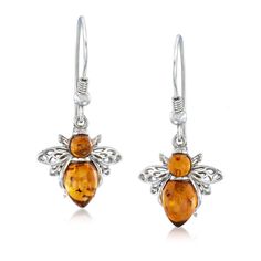 Amber Bumblebee Earrings in Sterling Silver | Ross-Simons Honey Bee Earrings, Bee Pendant, Silver Wings, Bee Necklace, Bee Earrings, Gold Diamond Earrings, Cz Stud Earrings, Earring Sale, Fashion Jewelry Earrings