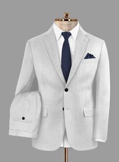 The Caccioppoli Sun Dream Light Gray Wool Silk Suit makes a serious style statement as it is truly said that a well made suit marks out for natty piece and there is nothing quite like a great neutral suit. Crafted from wool and silk, the Super 150's wool suit is designed keeping comfort in mind where as the solid finish of the fabric makes it tasteful for every occasion. Pair it with a matching waistcoat, a crisp white shirt, dark gray tie and black dress shoes. 
 
 Look Includes  Caccioppoli Su White Tailored Suit With Welt Pockets, White Office Suit With Welt Pockets, White Single Breasted Formal Sets, White Single-breasted Formal Sets, Formal White Single-breasted Set, White Tailored Bespoke Suit, White Fitted Suit And Tie Accessories For Office, Fitted White Suit, White Tailored Suit And Tie Accessories For Semi-formal