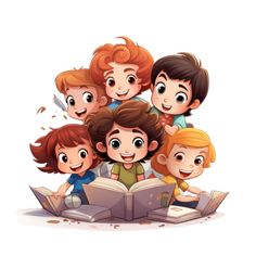 a group of children sitting on top of an open book