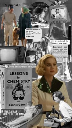 a collage of people and televisions with text that reads lessons in chemstry