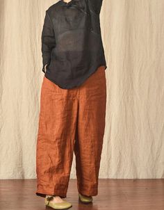 Leisure Pure Linen Wide Leg Trousers — Obiono Relaxed Fit Linen Harem Pants For Fall, Fall Linen Relaxed Fit Harem Pants, Black Linen Pants For Fall, Fall Linen Harem Pants With Pockets, Baggy Linen Harem Pants For Fall, Fall Linen Ankle-length Harem Pants, Wide-leg Linen Harem Pants For Fall, Baggy Linen Wide Leg Pants For Fall, Handmade Shoes Women