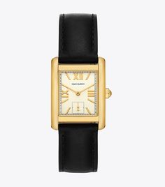 Eleanor Watch, Leather/Gold-Tone Stainless Steel: Women's Designer Strap Watches | Tory Burch Dainty Watches For Women, Lee Radziwill, Womens Designer Watches, Designer Watches, Leather Strap Watch, New Fragrances, Wallet Accessories, Handbag Shoes, Watches Jewelry