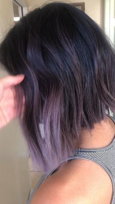 Pin on @hairbyVicky Peekaboo Hair Short Bob Hairstyles, Creative Peekaboo Hair Color, Short Hair Peak A Boo Highlights, Cute Haircuts And Color, Fun Color Bob Hair, Colored Hair Dark Roots, Purple Highlights On Short Hair, Edgy Hair Colour Ideas, Balayage For Black Hair Short