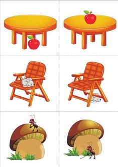 four different stages of the life cycle of an apple tree and chair with apples on it